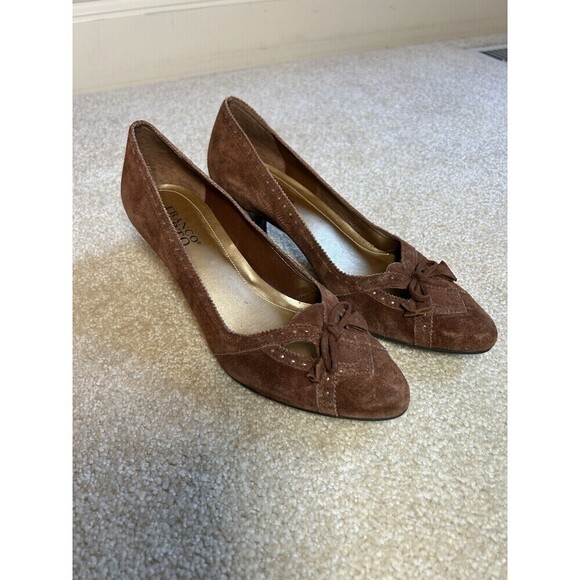 Vintage Franco Sarto Suede Low Preppy Oxford Style 8M Heels Office Professional - Picture 1 of 9